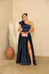 VESTIDO LISO UM OMBRO SÓ BABADO VESTIDO DE FESTA PETRA FINA AZUL MARINHO P